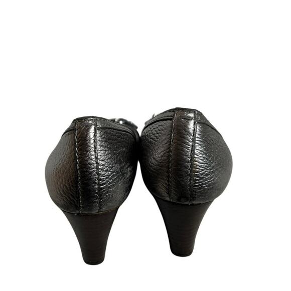 Tory Burch Ambrose Pewter Pebbled Leather Wedge Heels Size ~8-8.5 - Picture 4 of 9